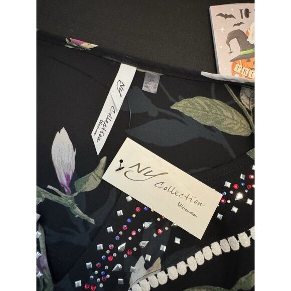 NY Collection NWT 2X Embellished V-Neck rhinestone pull over sheer fairy floral - Picture 10 of 10